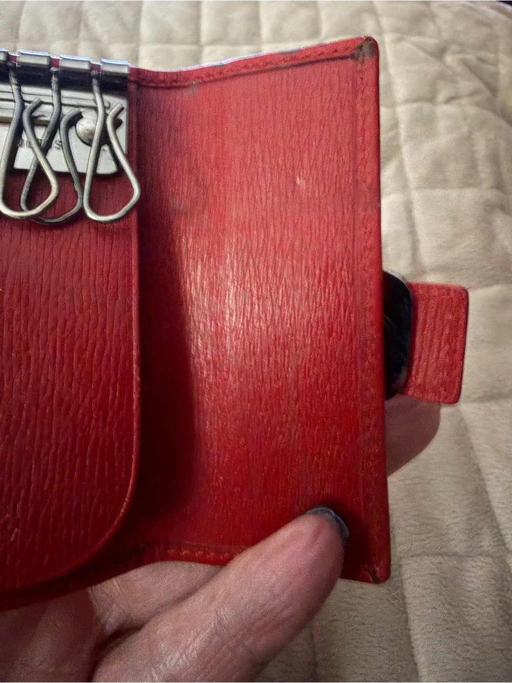 GUCCI Red Leather Key Case/Card Holder w/Silver-Tone Gucci Closure & Hardware